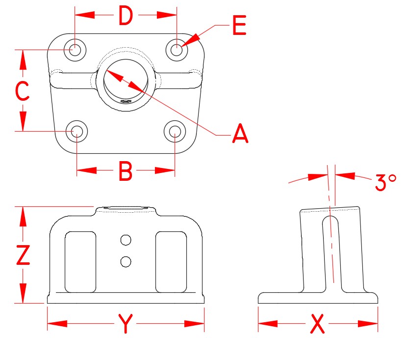 Stainless Steel Stanchion Base, Railing and Bimini, S3610-0000, Line Drawing